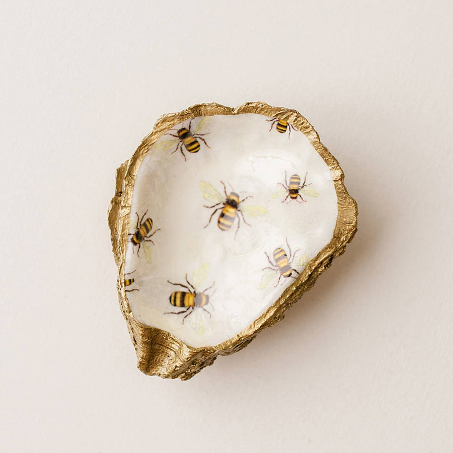 Decoupage Oyster Jewelry Dish - Bee Love