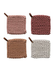 Cotton Crocheted Pot Holder With Leather Loop