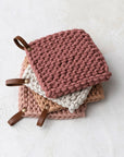 Cotton Crocheted Pot Holder With Leather Loop