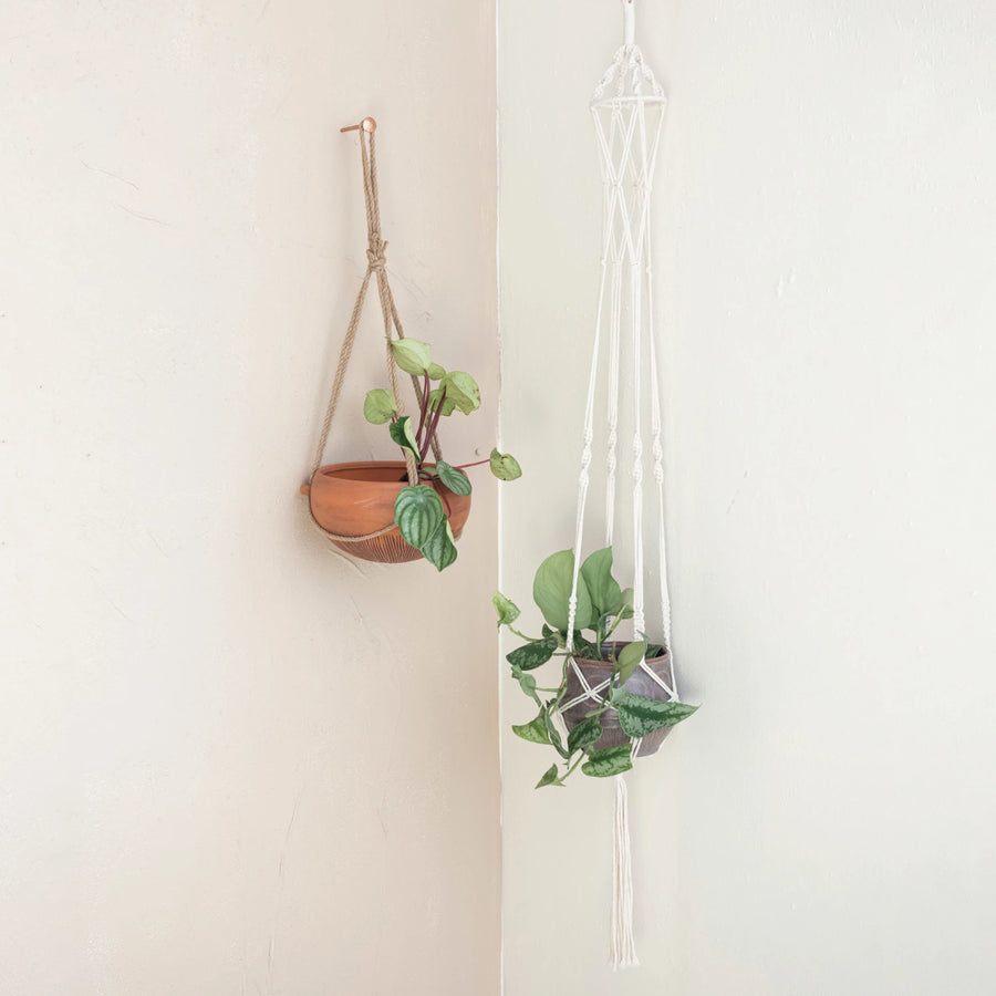 Cotton Macrame Plant Hanger With Wood Ring