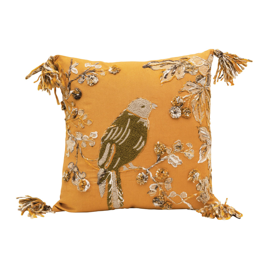 Embroidered Bird Cotton Pillow