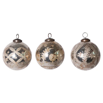 Etched Mercury Glass Ball Ornament