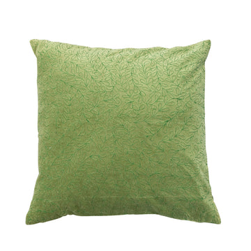 Green Cotton Velvet Pillow with Embroidery