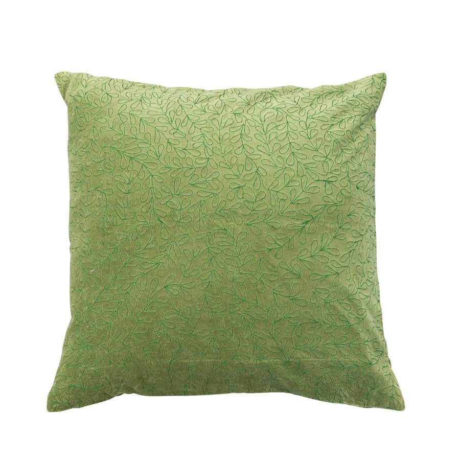 Green Cotton Velvet Pillow with Embroidery