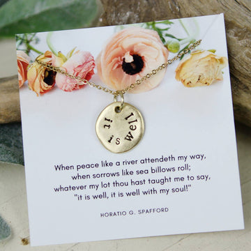 Hand Stamped Scripture Necklace - It Is Well