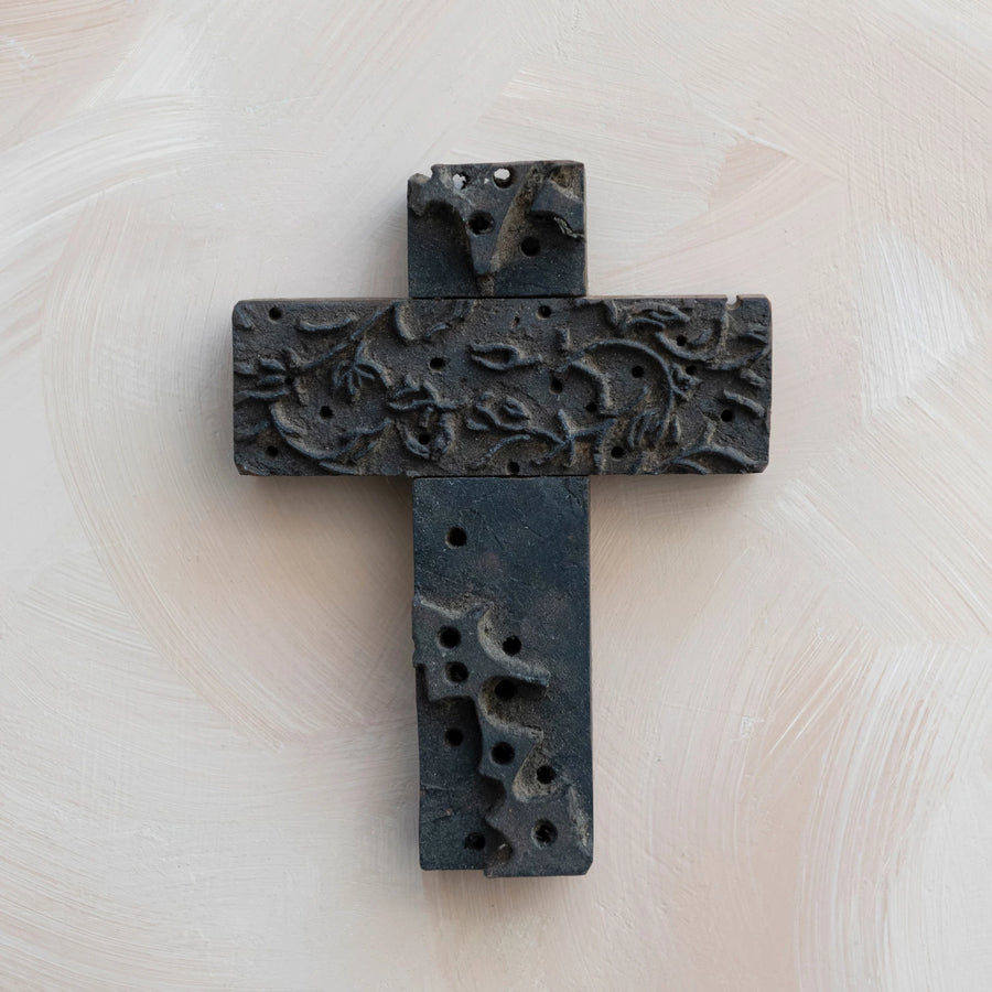 Reclaimed Wood Print Block Cross