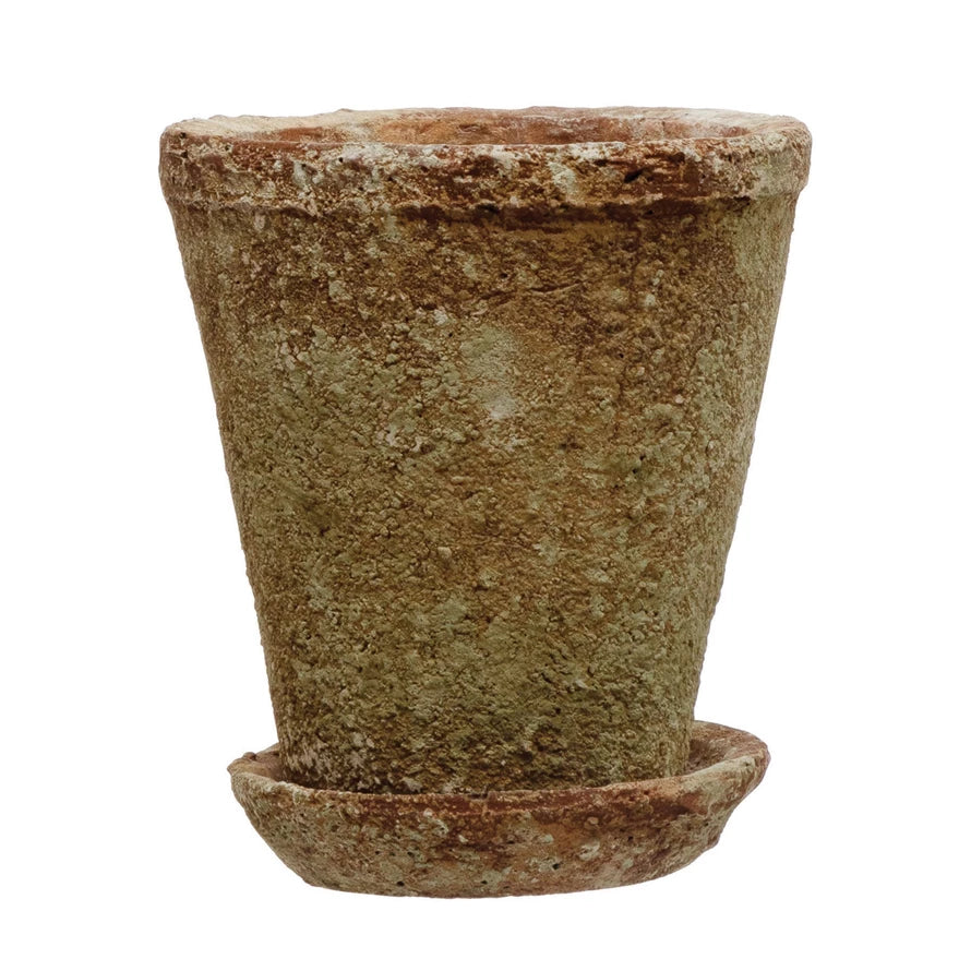 Terracotta Cement Planter with Saucer