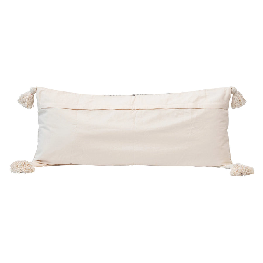Woven Cotton Blend Lumbar Pillow With Tassels