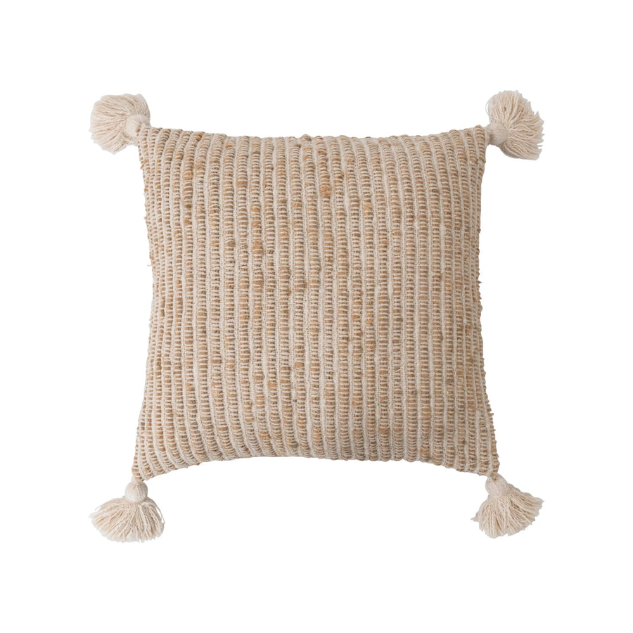 Woven Cotton Striped Pillow With Tassels