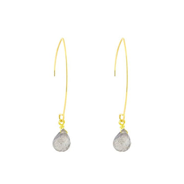 Gray Chaledony Dew Drop Earrings on Brass Almond Wire