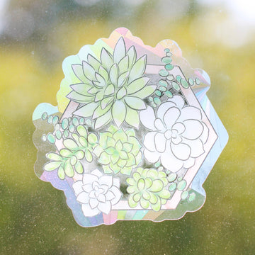 Succulent Planter Sun Catcher Window Decal, 5x4.75in.