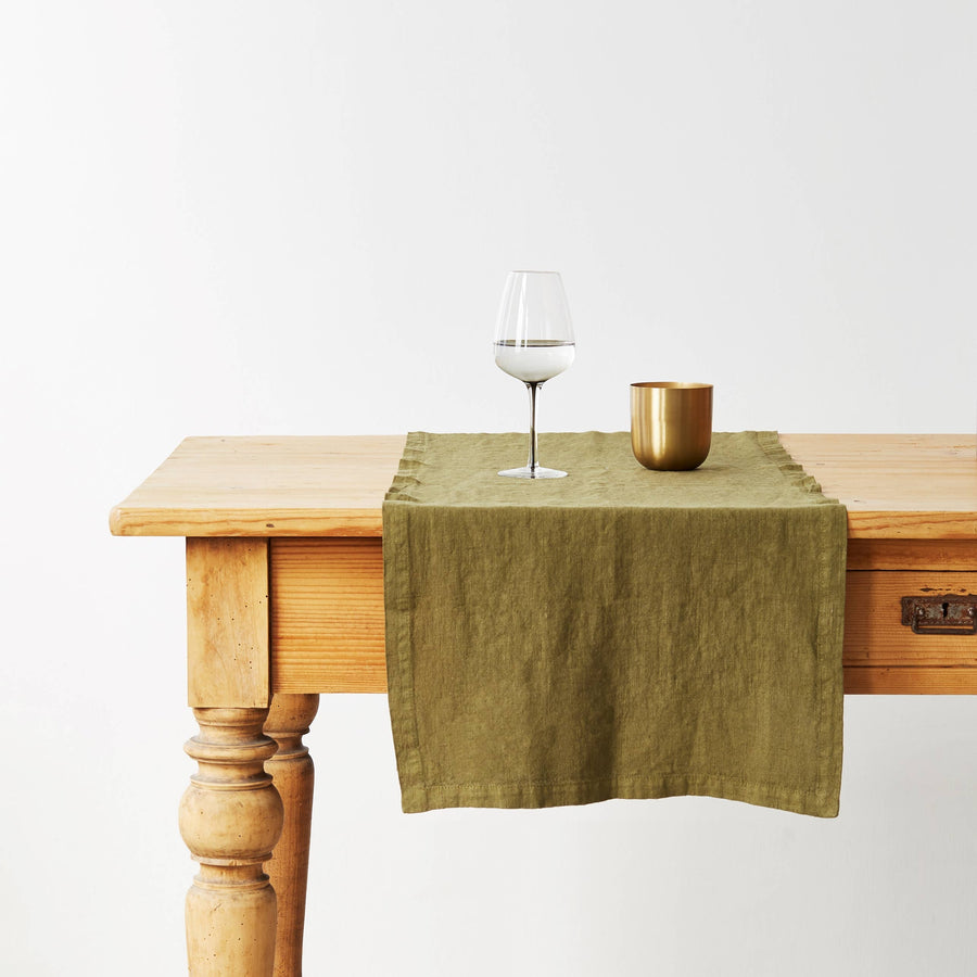 Linen Table Runner - Martini Olive