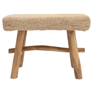 Woven Mendong Covered Teak Wood Stool