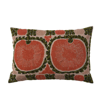 Embroidered Terracotta and Green Lumbar Pillow
