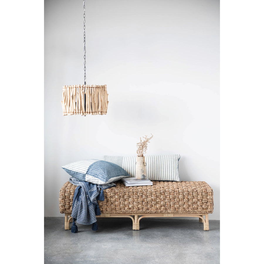 Hand-Woven Water Hyacinth and Rattan Bench
