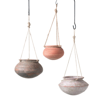 Round Hanging Clay Pot with Jute Hanger 6"