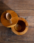 Teak Cellar with Spoon and Pivoting Lid