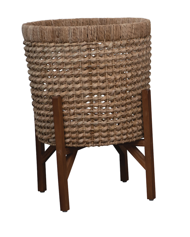 Large Hand-Woven Planter and Wood Stand