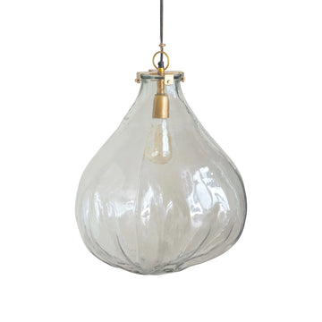 Large Hand-Blown Glass and Metal Pendant Lamp