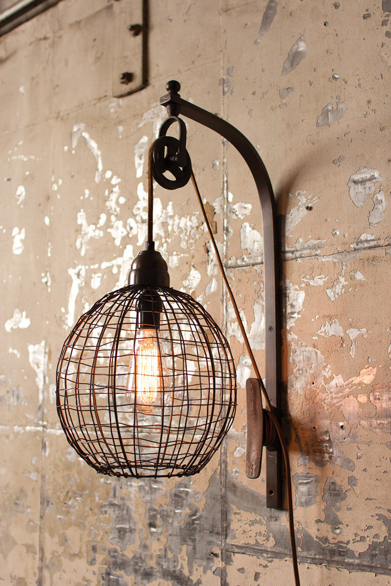Wire Sphere Wall Sconce With Pulley