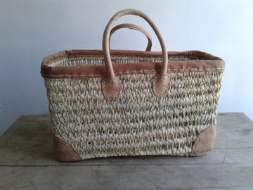 Open Weave Basket with Leather Trim and Corners