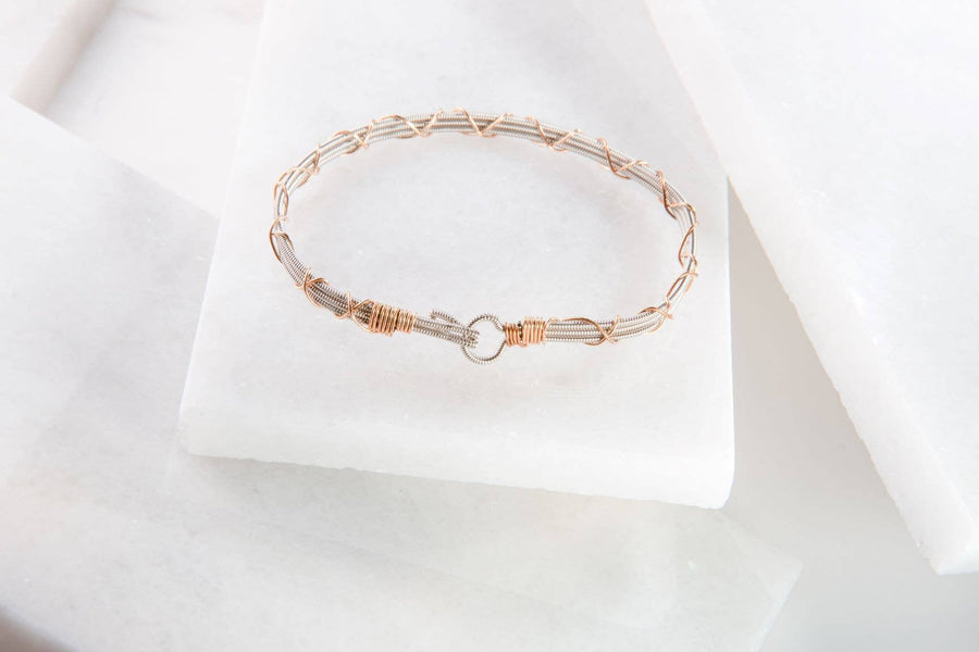 Silver and Rose Gold Double Fret Bracelet - Small